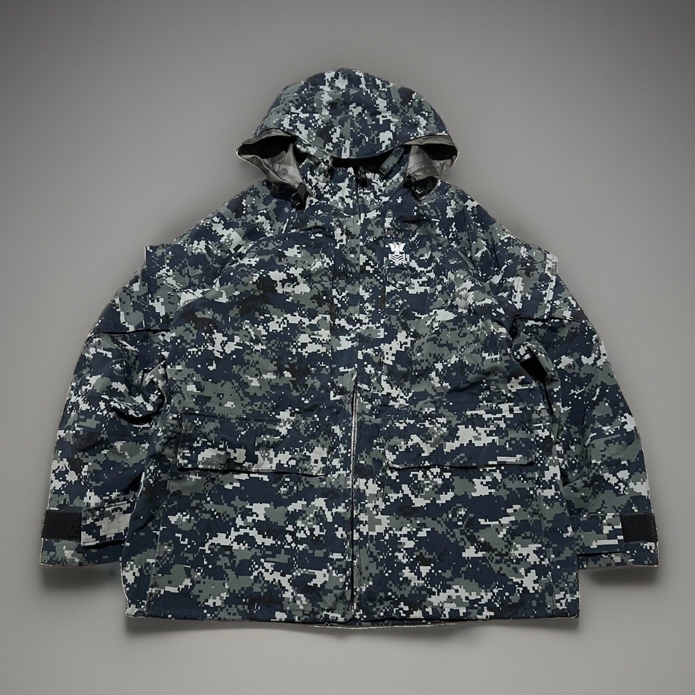 US Navy Military Mens Blue Digital Camo Gore-Tex Hooded Parka Coat Size M Short